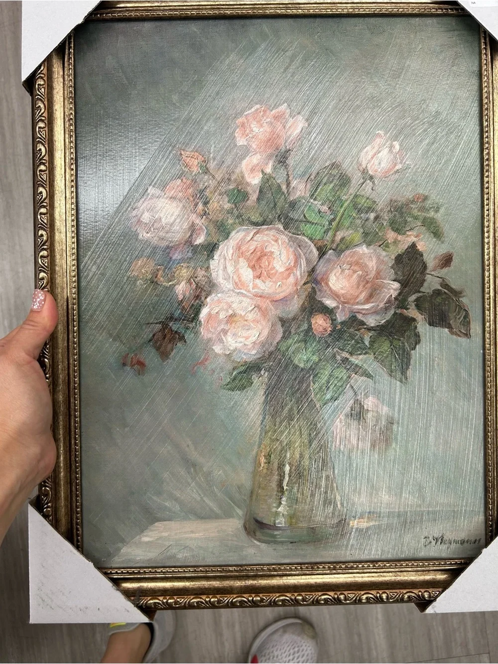 Still Life Painting - Pink Roses in Glass Vase